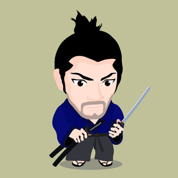 Cute Cartoon Character Of Miyamoto Musashi