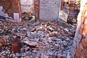 A building destroyed by fire or a bomb explosion concept image. 