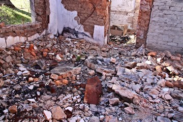 A building destroyed by fire or a bomb explosion concept image. 