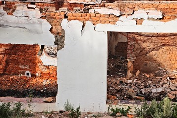 A building destroyed by fire or a bomb explosion concept image. 