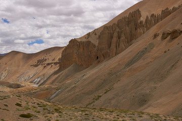 Arid mountain scenery along the route of the high altitude road between Manali and Leh in Ladakh, India