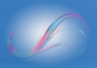  Bluish highlighted gradient background with abstract bright iridescent twisted wavy lines