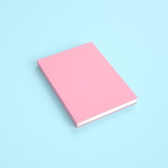Mockup empty cover of pink book on light blue background.