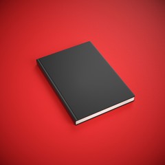 Mockup empty cover of black book on red background.