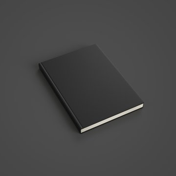 Mockup Empty Cover Of Black Book On Black Background.