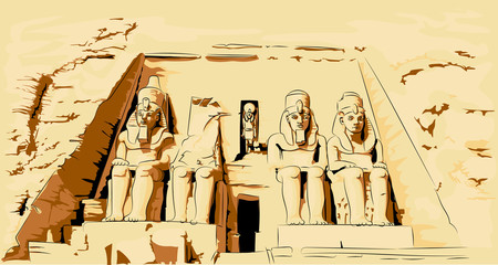 Vector illustration of Abu Simbel Egypt.Temple in rock. - obrazy, fototapety, plakaty