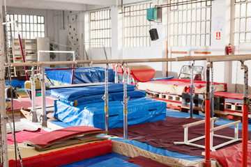 Various gymnastic equipment at acrobatic center