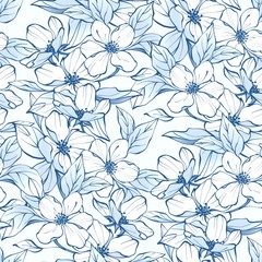 Seamless floral pattern with white flowers. Spring monochromebackground