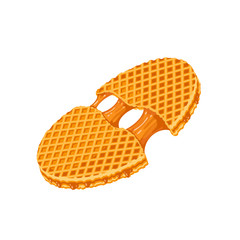 Round waffle filling with caramel. Vector illustration cartoon flat icon isolated on white.