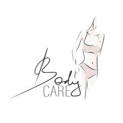 Slender body of young woman in lingerie.  Female silhouette, sketch. Body care concept. Vector