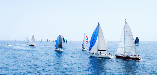 Brindisi, Italy - 06.16.2019: Sailing yachts during regatta  Brindisi Corfu