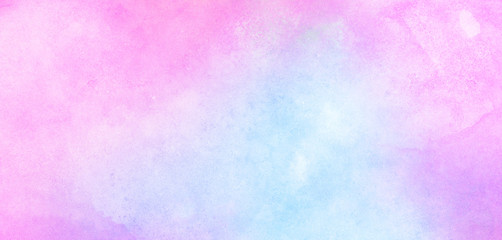 Modern fantasy colorful aquarelle paper textured ink effect grungy wet pastel illustration for design. Creative blue, purple and pink shades watercolor background for vintage card, retro template