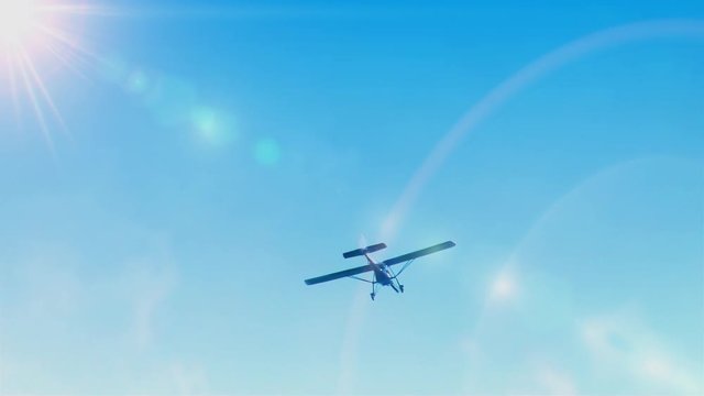 Small Sport Airplane - Aircraft Flying in The Sky, Ultralight Airplane 