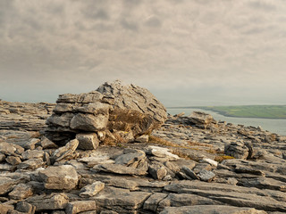 Stone surface in Burren national park, Galway bay, Atlantic ocean, rock's texture. Ireland.