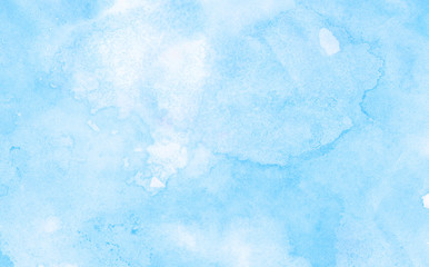 Sky shades aquarelle painted paper textured canvas for vintage design, invitation card, template. Simple blue color watercolor illustration. Creative background, smeared light turquoise frame