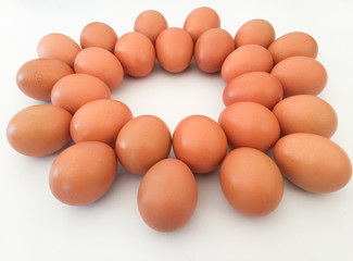 Many eggs on a white background