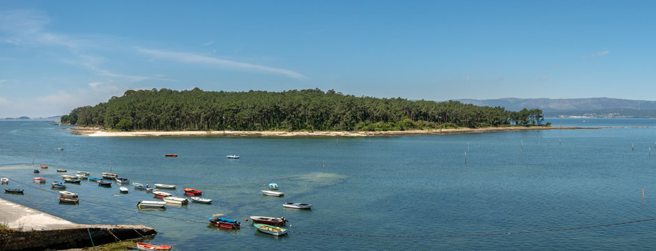 Panoramic view of Cortegada island, Carril, Galicia, Spain