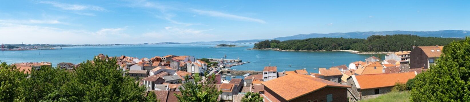Panoramic view of Carril, Vilagarcia de Arousa, Galicia, Spain. Galician landscape