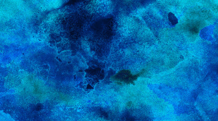 Dark blue neon watercolor on deep black paper illustration. Lightning night sky and thunder background. Aquarelle painted ink canvas for modern creative design