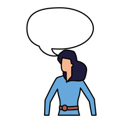 woman with talk bubble white background