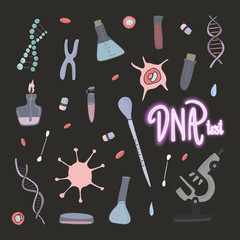 Nano technology and human dna research Vector flat illustration