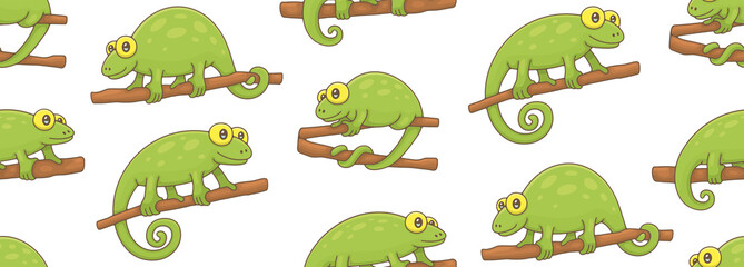 Seamless Pattern with Chameleons. isolated on white background