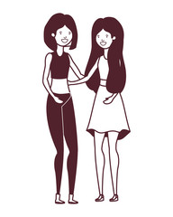 silhouette of young women in white background