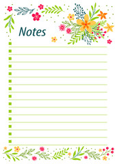 Cute notes with flowers vector illustrations. Template for party organization, greeting and journal cards, invitations, gifts decoration, stationery. - Vector