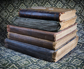composition of old books in a stack