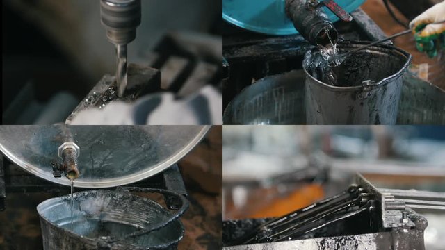 4 in 1: Industrial process - drilling machine drainin liquid