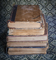composition of old books in a stack