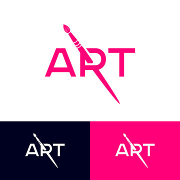 Art Logo. R Monogram With Art Brush. Artistic School Or Galery Emblem. Typography. Simple Letters And Brush.