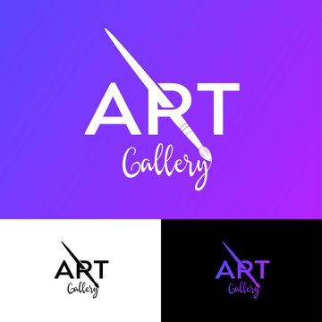 Art Gallery Logo. R Monogram With Art Brush. Artistic School Or Galery Emblem. Typography. Simple Letters And Brush.