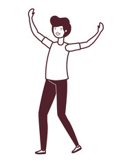 silhouette of young man dancing in white background