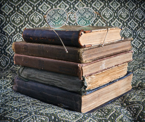 composition of old books in a stack