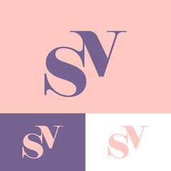 S and V Monogram. S and V letters, Combined on a Different Backgrounds. Premium Emblem for Beauty Brand, Jewelry, Clothes, Lingerie or Spa. 