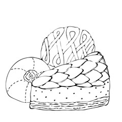 Food coloring page with cake or cupcake, candy
