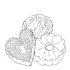 Food coloring page with cake or cupcake, candy