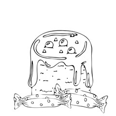 Food coloring page with cake or cupcake, candy