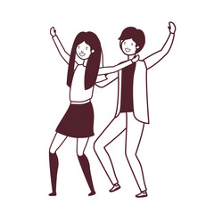 silhouette of young couple dancing in white background