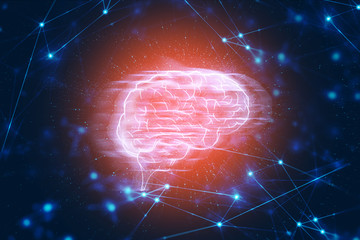 digital brain cpu of particle ai tech futuristic network background illustration, cyber space time, system of cell,data hologram deep learning, abstract light