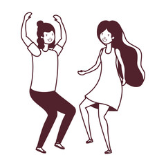 silhouette of young couple dancing in white background