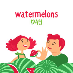 Watermelon day cute flat color vector