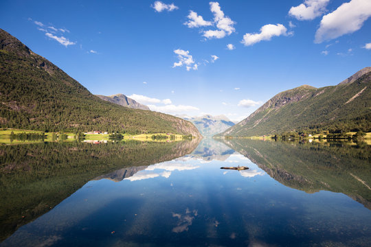 Oppstrynsvatnet Lake, Stryn, Nordfjord, Norway: Midday landscape.