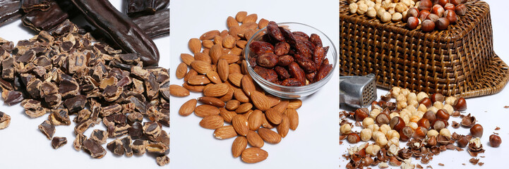 Different type of dried nuts on an isolated white background