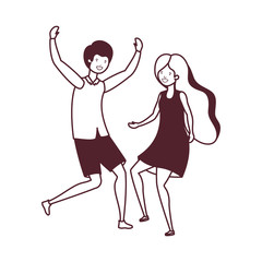 silhouette of young couple dancing in white background