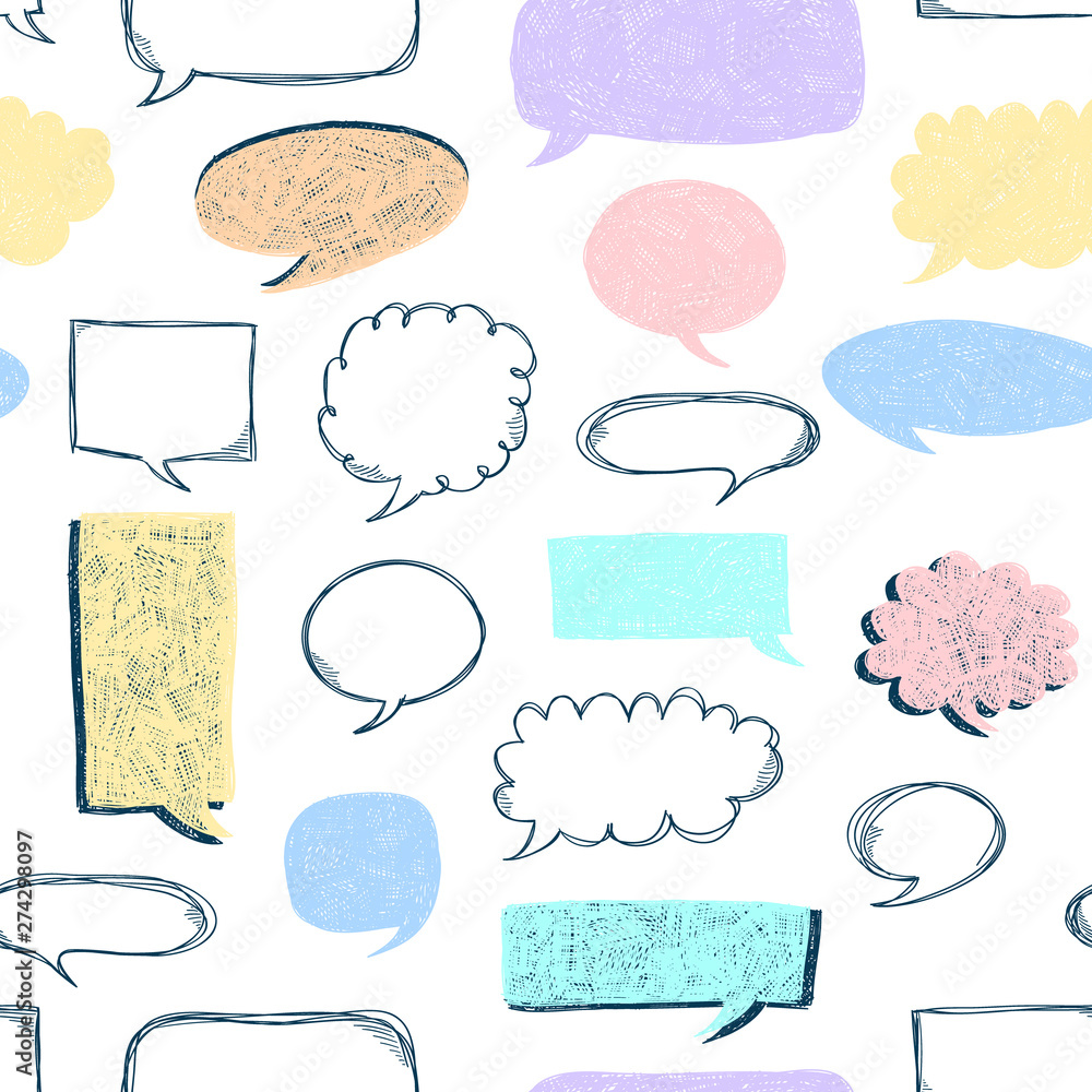 Aufkleber speech bubbles pattern. message frames. doodles background. scribble frames. sketch. hand drawn effe
