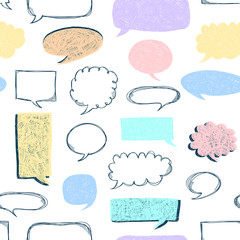 Speech bubbles pattern. Message frames. Doodles background. Scribble frames. Sketch. Hand drawn effect vector. Social media. Comics text. Chat. Dialog clouds.