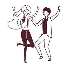 silhouette of young couple dancing in white background