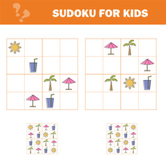 Fototapeta premium Sudoku for kids. Game for preschool kids, training logic. Puzzle game for children and toddler. Logical thinking training.